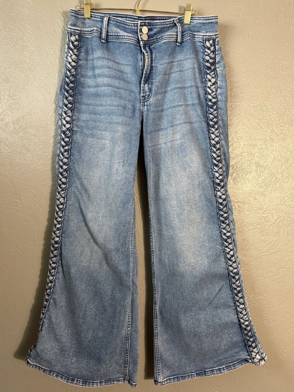 City Blues Wide Leg Jeans Braided Side Detail Light Wash Y2K Boho Size 14
